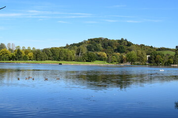 blue lake in autumn, Lac d'Echternach