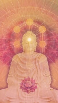 Vertical Abstract Buddha Statue, Sacral Chakra, 3d lotus flower Meditation Visualization, Video, Animation