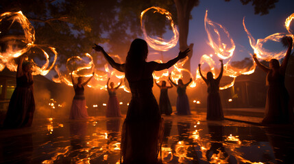 burning candles in the fireplace, people dancing in the nightclub, holy fire in jerusalem
