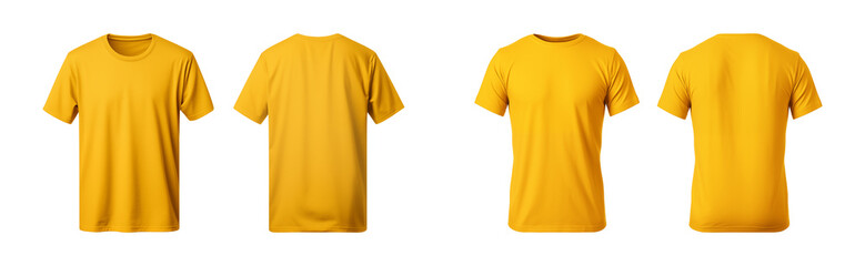 realistic set of male yellow t-shirts mockup front and back view isolated on a transparent background, cut out © degungpranasiwi