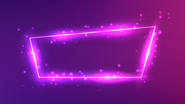 Neon trapezoid frame with shining effects and sparkles