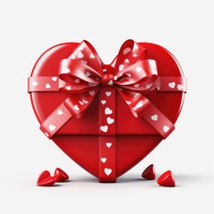 Red heart shape gift box isolated on white background. The concept of Valentine's day.