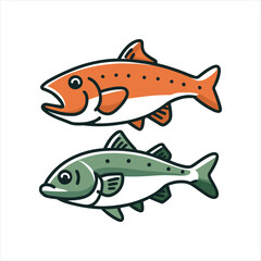 cute  Bass Trout_and Catfish simple minimalism
