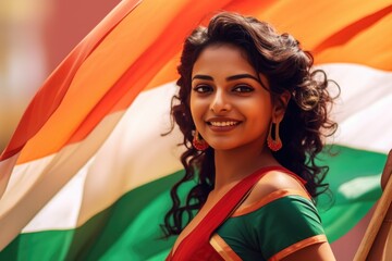 Woman and Indian flag. Indian independence