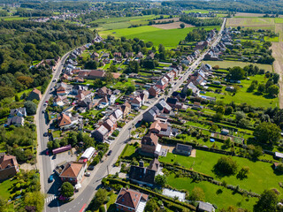 Lembeek, Halle, Vlaams Brabant, Belgium,Sep 5th 2023, This aerial photograph showcases the charming...