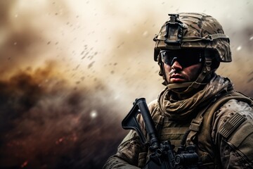 Portrait of a Modern Soldier during the military operation
