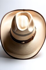 Portrait of a Cowboy Hat against white background, A wide-brimmed hat with a high crown, generative AI
