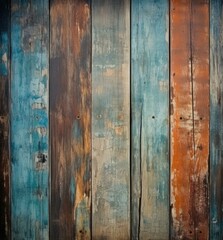 Aged wooden planks with weathered paint, creating a rustic backdrop. Generative AI.