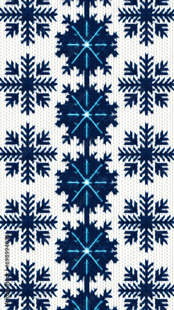Poster a knitted pattern with snowflakes on it. generative ai.