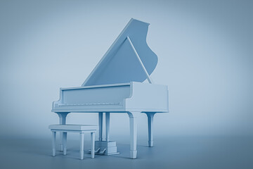 grand piano isolated on blue background