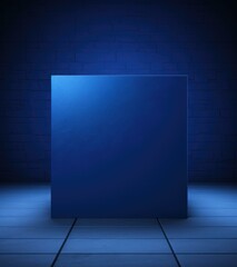 A minimalist blue box against a brick wall. Generative AI. - obrazy, fototapety, plakaty