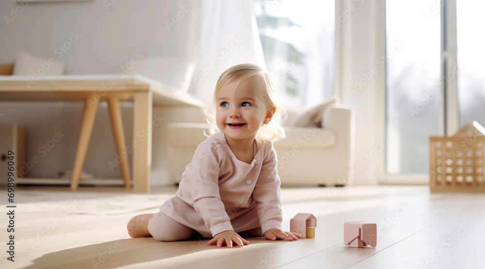 Canvas Prints little girl sitting on the floor