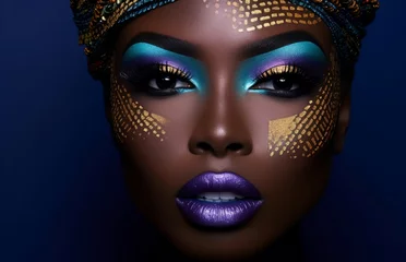 Artful Colorful woman makeup. Portrait style people. Fictional person. Generate Ai © juliars