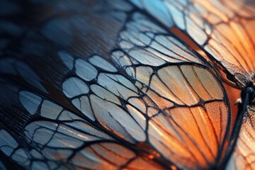 Butterfly wing close-up. Beautiful butterfly wing background, A delicate and thin texture of a butterfly wing, AI Generated
