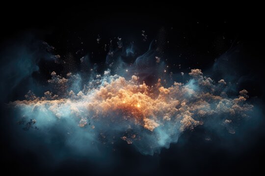 Abstract smoke on black background. Fantasy fractal texture. Digital art. 3D rendering, A dense cloud of digital particles dispersing into a cyber etherspace, AI Generated