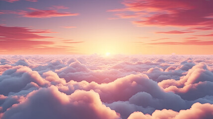 a view of a sunset over a cloud filled sky with a plane flying in the distance. Sunset, sunrise, sky with clouds at twilight,  - obrazy, fototapety, plakaty