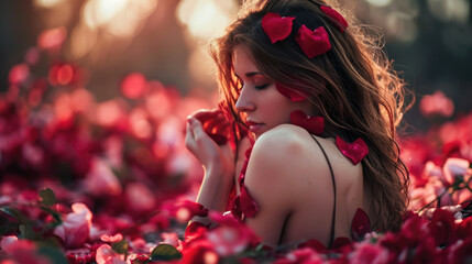 Love-filled Valentine's setting, roses, expressing affectionate sentiments. - obrazy, fototapety, plakaty
