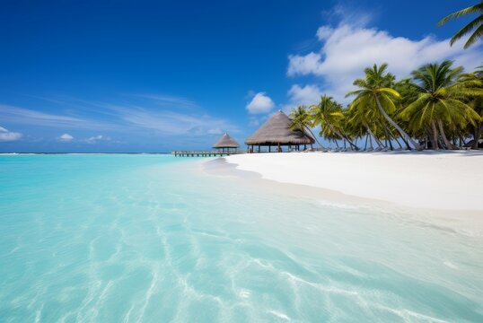 Tranquil Maldives ocean beach. Tropical paradise. Generate Ai
