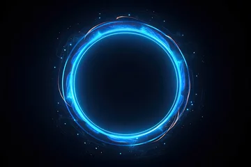 Tuinposter blue circle light frame on black background.Blue light effects on round placeholder for your text on dark background.a blue glowing circle.for futuristic or technology-themed designs. © Planetz
