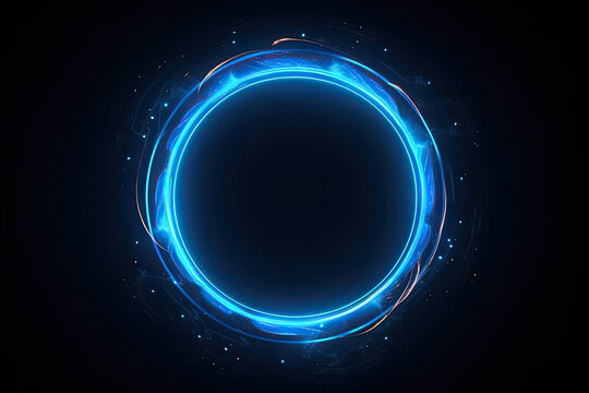 blue circle light frame on black background.Blue light effects on round placeholder for your text on dark background.a blue glowing circle.for futuristic or technology-themed designs.