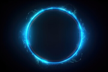 blue circle light frame on black background.Blue light effects on round placeholder for your text on dark background.a blue glowing circle.for futuristic or technology-themed designs. - obrazy, fototapety, plakaty