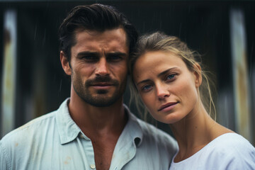 AI generated picture of married people beautiful charming family walking outdoors