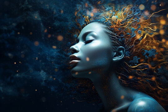 AI generated picture of fantasy person beautiful young woman outer space alien