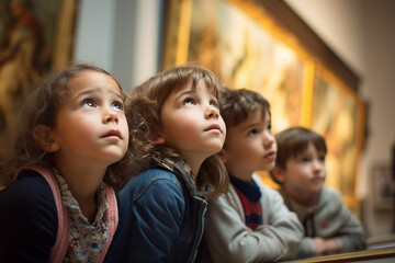 Obraz premium Generative AI technology picture people have art day visiting museum paintings gallery