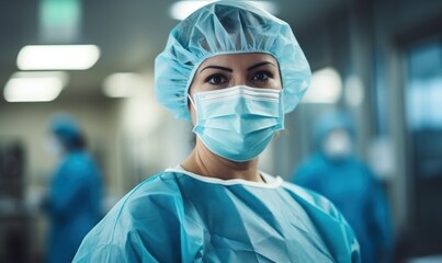 The operating room features a medical doctor in comprehensive sterile wear