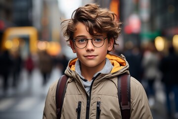 Fototapeta premium Cute boy standing on street