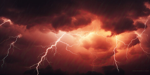 lightning in the sky, Flash of lightning on dark background. Thunderstorm, Lightning thunderstorm flash over the night sky. Concept on topic weather, cataclysms hurricane, Typhoon, tornado, storm - obrazy, fototapety, plakaty