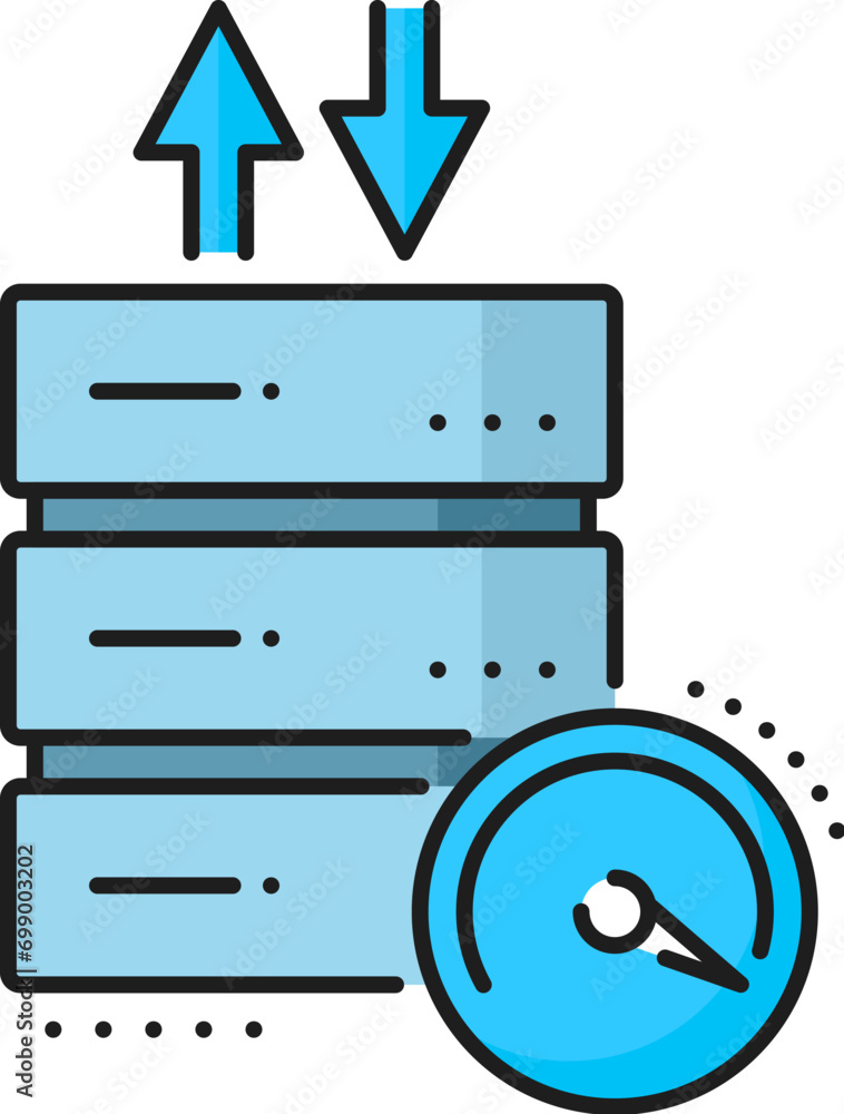 Aufkleber database network server color icon, cloud storage for files transfer and data access, outline vector