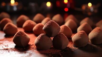 delicious homemade heart-shaped chocolate truffles. - obrazy, fototapety, plakaty