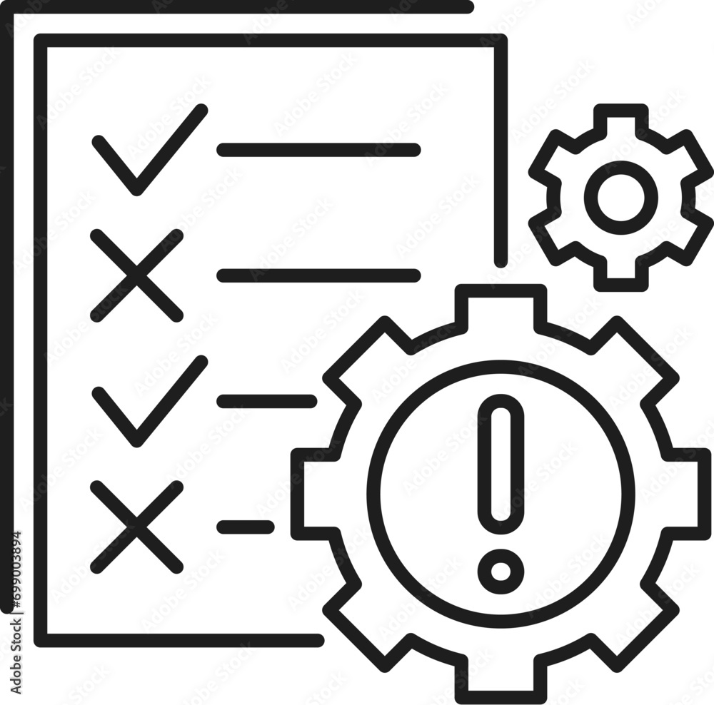 Poster technical audit. web audit icon. isolated vector thin line paper with list and cogwheels stroke sign