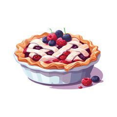 Doodle Cartoon Food Sweet Dessert Clipart cheesecake with berries Vector Illustration design