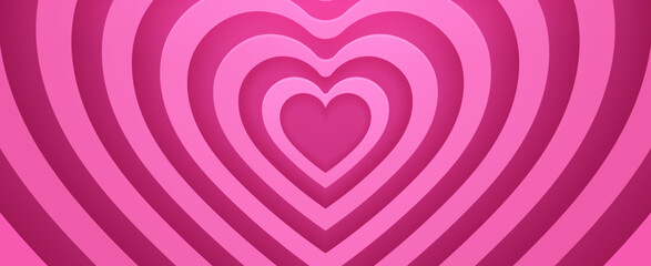 Psychedelic love heart tunnel background. Vibrant vector frame or backdrop pulsates with kaleidoscopic of pink hues, creating a mesmerizing visual journey through swirling, whimsical hypnotic patterns