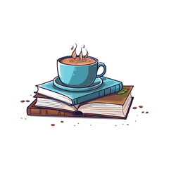 Coffee Cup with Book Cartoon Illustration vector design