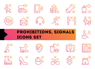 Prohibitions and Signals Set Icon gradient red