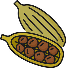 Cardamom pods and seeds color outline icon. Vector spicy seasoning ingredient, raw fragrant cardamum seasoning, organic plant