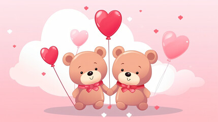 Cute Valentine teddy bear couple cartoon character