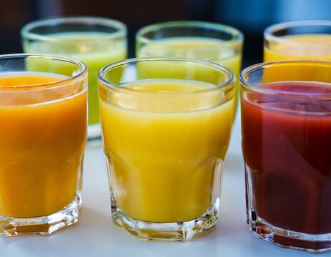 Variety of different juices in glasses