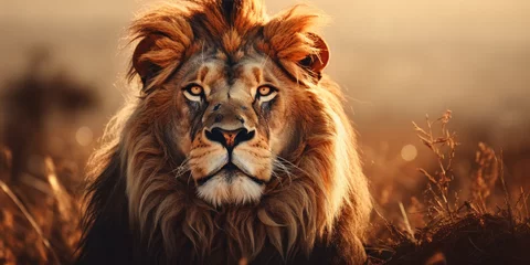 Fotobehang close up of a lion, Portrait of  lion on blurred background © Planetz