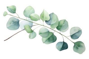 Watercolor eucalyptus branch isolated on white background, Green floral card in watercolor with silver dollar eucalyptus leaves and branches isolated on a white background, AI Generated - obrazy, fototapety, plakaty