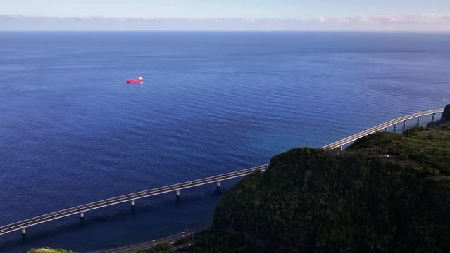 The new littoral road on Reunion Island seen from a drone