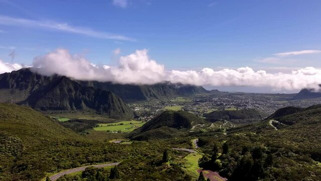 The Plaine des Cafres on Reunion Island filmed from the sky 
