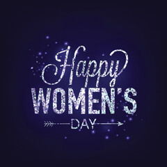 Fototapeta na wymiar Texture Message Words of Happy Women's Day with Light Effect Purple Background.