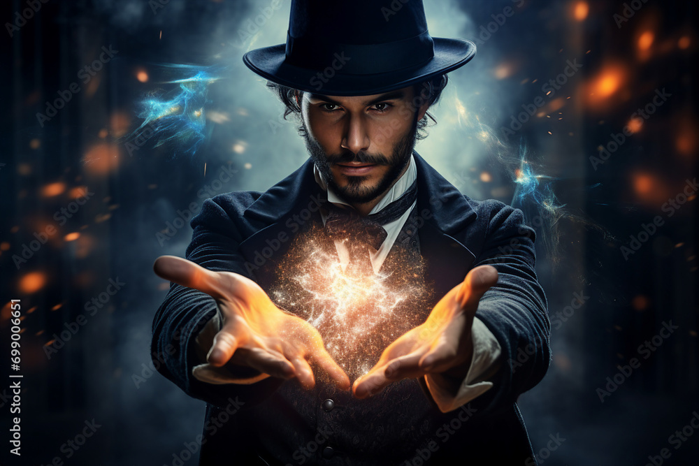 Poster generative ai image picture of powerful elements wizard practicing ice water air fire magic video ga