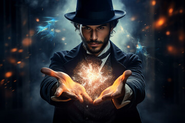 Generative AI image picture of powerful elements wizard practicing ice water air fire magic video game character