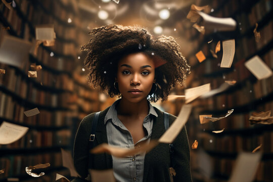 Generative AI technology conceptual picture World Book Day people reading book in big large library