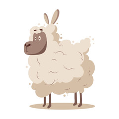 Cute sheep on a white background. Cartoon illustration in flat style, children's print, vector